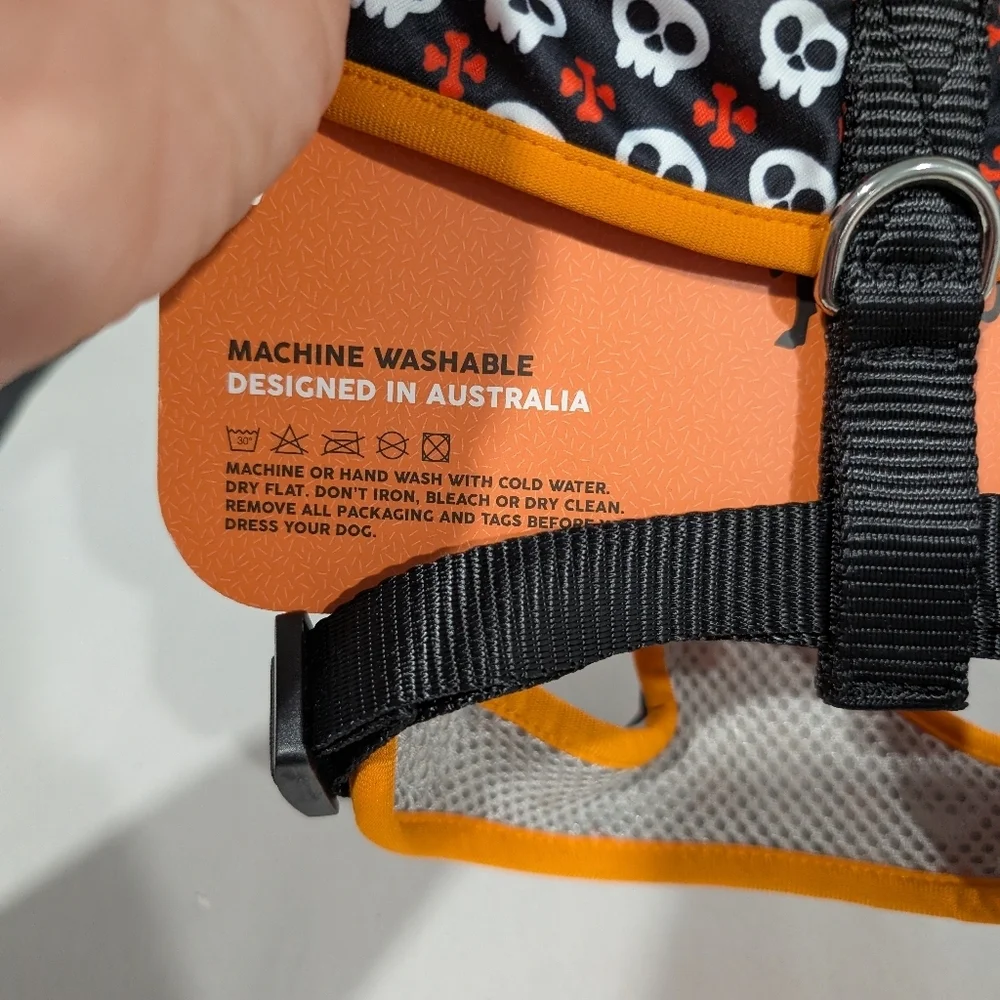 NWT FuzzYard Halloween Skulss Orange, White & Black Dog Harness in Size Medium